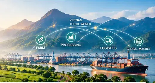 Chuỗi cung ứng từ nông trại, chế biến, logistics đến thị trường toàn cầu
